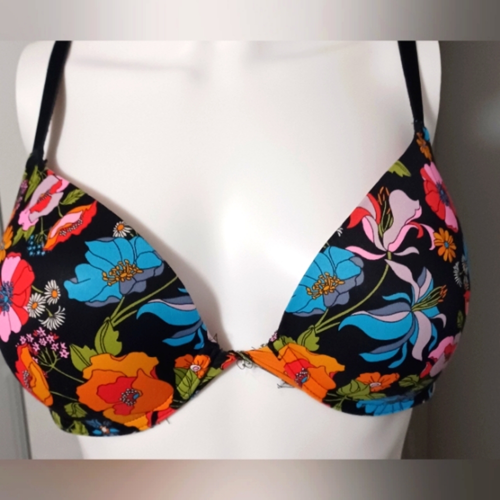 PINK Victoria's Secret Floral Bikini Top - Black, Blue, Pink, Orange